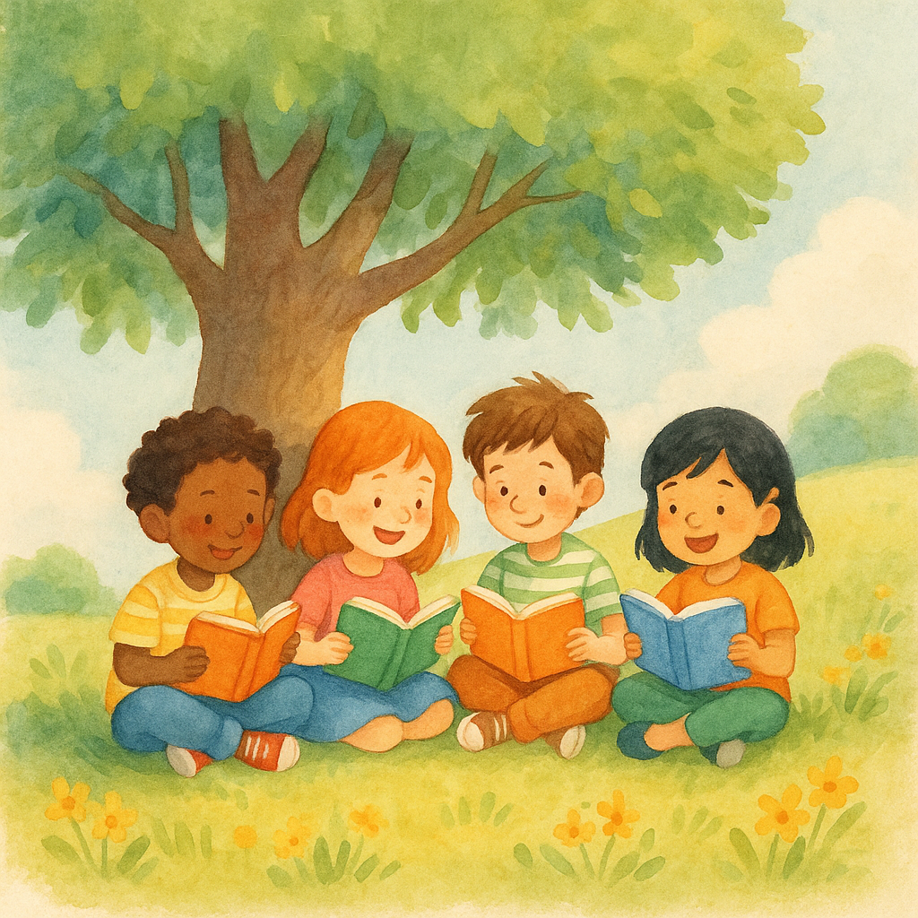 Children Reading Illustration